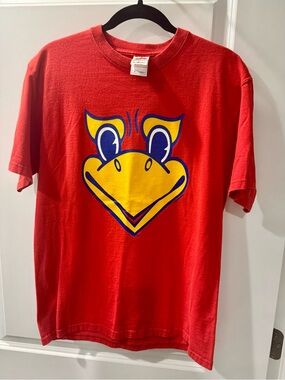 Mens Vintage Kansas University Tee. Front : Jayhawk, back Beak ‘Em Hawks